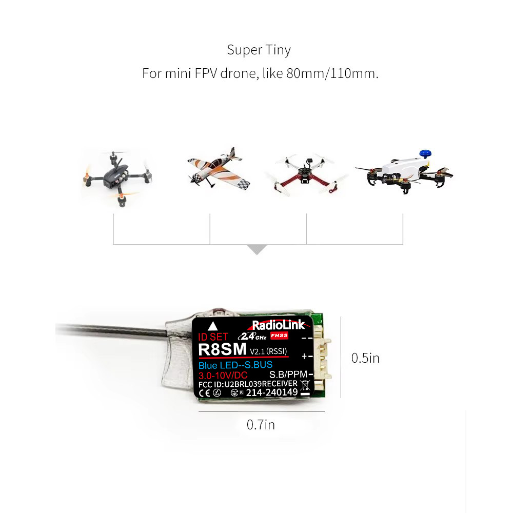 Receiver Sbus 8Ch - RadioLink R8SM 8-Kanal 2,4GHz Superkleiner Mini-RC-Empfänger